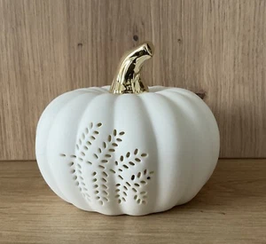 Deko LED Kürbis Pumpkin mit Stiel Figur Weiß & Gold Küche Herbst Licht Gemüse - Bild 1 von 4