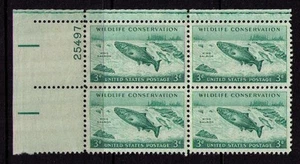US USA Sc# 1079 MNH FVF PLATE # BLOCK King Salmon Fish River Wildlife - Picture 1 of 1
