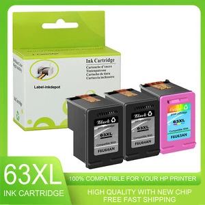 63XL Ink Cartridge Black Colour 3PK SET FOR HP OfficeJet 3830 3833 4650 5220 - Zdjęcie 1 z 7