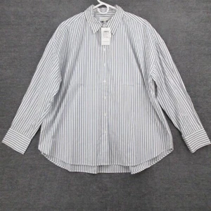 Club Monaco Shirt Womens XL Oversized Poplin Striped Button Up Collared - Picture 1 of 10