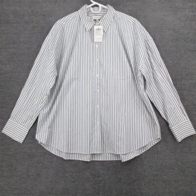 Club Monaco Shirt Womens XL Oversized Poplin Striped Button Up Collared - Image 1 of 4