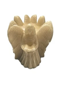 Vintage Figural Wax Candle Guardian Angels Cherubs Harp Wings Large Cream Decor - Picture 1 of 6