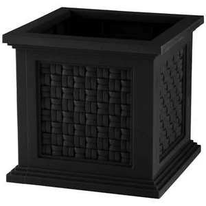 Pure Garden Outdoor Rattan Style Planter Box - 14.65-Inch Plant Pot, Black - Picture 1 of 18