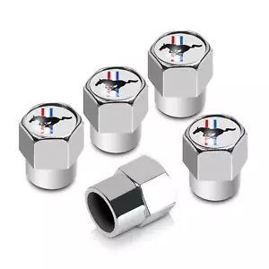 Ford Mustang Tri Bar Logo Tire Stem Valve Caps Set (Chrome) - Picture 1 of 2