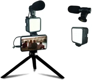 Smartphone Vlogging Set Video Kit With Tripod Microphone LED Light Phone Holder - Picture 1 of 11