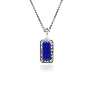 Plata de Ley Art Déco Estilo Octágono Lapis Lazuli Y Marcasita Colgante Collar - Imagen 1 de 1