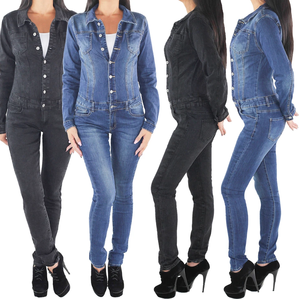 SOTALA Damen Overall Jumpsuit Skinny Röhren Stretch Hüft Jeans Hose Denim Blau - Bild 1 von 1