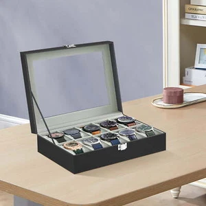 Watch Box Organizer, Watch Case with Large Glass Lid, Removable Watch Pillows - Picture 1 of 7