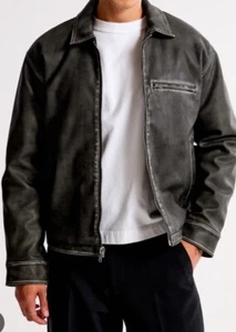 Mens Abercrombie Cropped Vegan Leather Trucker Jacket - Picture 1 of 1