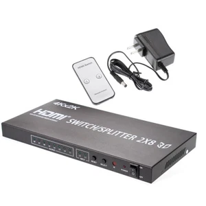 2X8 HDMI 4K 3D True Matrix Switch Switcher Splitter 2 In 8 Out Display W/ Remote - Picture 1 of 10
