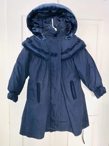 Big Chill Faux Fur Coat W/Hood Velvet Girls Size 6x Blue Long Jacket - Picture 1 of 10