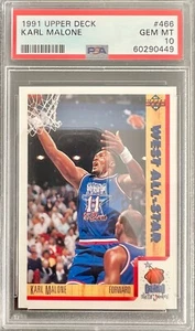 1991-92 Upper Deck Karl Malone #466 PSA 10 gemme ottime condizioni Utah Jazz HOF The Mailman - Foto 1 di 2
