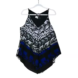 Reversible Blouse Womens Size 2x Black Blue White Wild Animal Tank Career Casual - Picture 1 of 10
