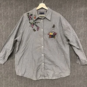 Karen Scott Shirt Womens 2XL Gray Blouse Top Fruit Butterfly Floral Hearts - Picture 1 of 16
