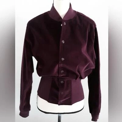 Chaqueta de bombardero ajustada vintage de terciopelo púrpura Suzanne Somers XS Foto 1 de 4