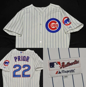 Mark Prior Chicago Cubs Majestic Jersey Authentic Pin Stripe Sewn Men 48 XL - Picture 1 of 11