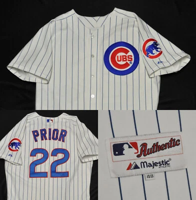 Mark Prior Chicago Cubs Majestic Jersey Authentic Pin Stripe Sewn Men 48 XL - Image 1 of 4