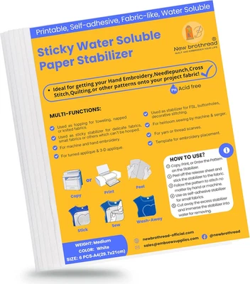 BESUCHE DEN NEW BROTHREAD-STORE New Brothread 6PCS A4 (29.7X21Cm) Selbstklebende Wasserlösliche Stickvlies Bedru