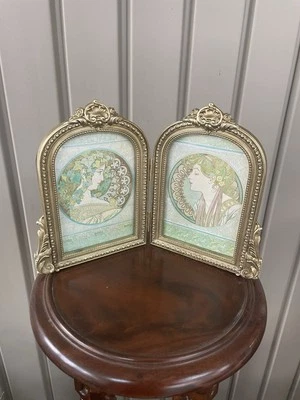 Mucha Ivy & Laurel ornamentado dourado moldura dupla 4x6 estampas boêmias Art Nouveau - Imagem 1 de 4