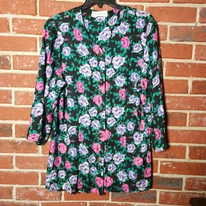 Vintage Meryl Fashions LTD Skirt Suit Two Piece Floral Rayon Made in USA Size 14 - Picture 1 of 7