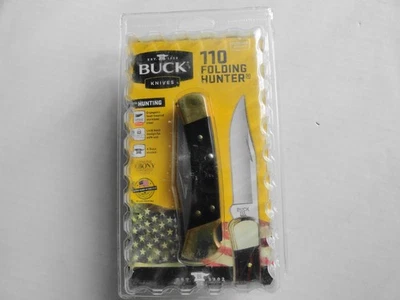 Buck 110 Folding knife w/ leather sheath in clamshell USA - Image 1 of 2