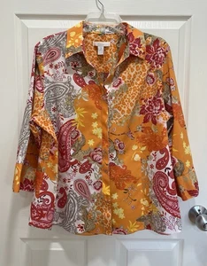 Camisa CHICOS Sin Hierro Floral Paisley Botón Mujer Talla 3 (XL) Naranja Rosa - Imagen 1 de 8