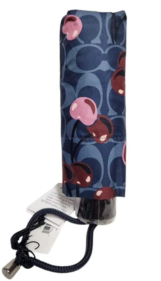 Coach UV Protection Mini Umbrella in Signature Cherry Print Gold/Khaki cz929