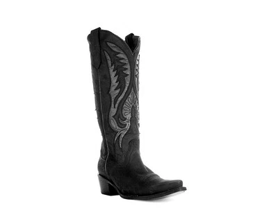 Botas Corral L6073 para mujer EE. UU. 7 cuero negro punta corta tacón alto hasta la rodilla PQ493 Foto 1 de 4