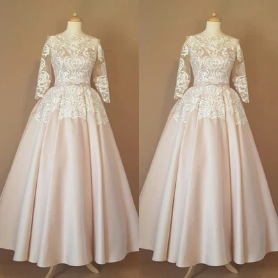 Vestidos de novia rosa rubor con mangas cortas longitud té línea A vestidos de novia Foto 1 de 4