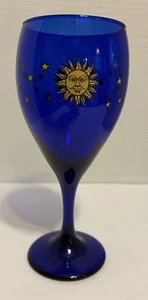 Vintage Libbey Celestial Goblet Wine Glass SUN MOON STARS Cobalt Blue - Picture 1 of 13