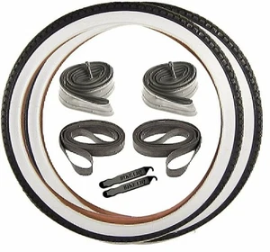 Beach Cruiser 241 Diamond Tread Wire Bead White Sidewall 26 x 2.125 Tire Bundle - Picture 1 of 6