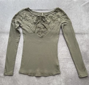 Camisa Top Free People Para Mujer XS With Love Verde Oliva Crochet Boho Tejido Acanalado - Imagen 1 de 20