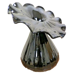 Vintage Black Amethyst Jack In The Pulpit Vase - Large 12.5" Glass - Picture 1 of 6