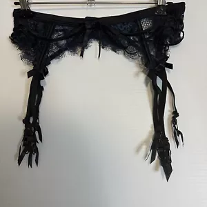 Womens Honey Birdette Lace Suspenders Size S Lingerie Blue Black Garter Belt - Picture 1 of 9