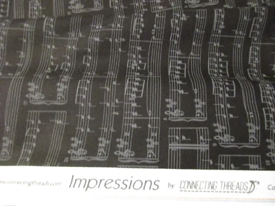 1 Yard New Cotton Fabric Black & Gray Music Notes  Impressions - Image 1 of 3