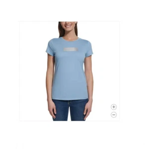 Women T-shirt Crew Neck Blue Calvin Klein Jeans Logo Tee XS-XL Ladies' NWT - Picture 1 of 9