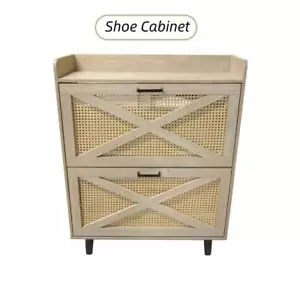 Schuhschrank Schuhregal Schuständer Schuhablage Schuhkommode Rattan 2 Ebenen - Bild 1 von 2