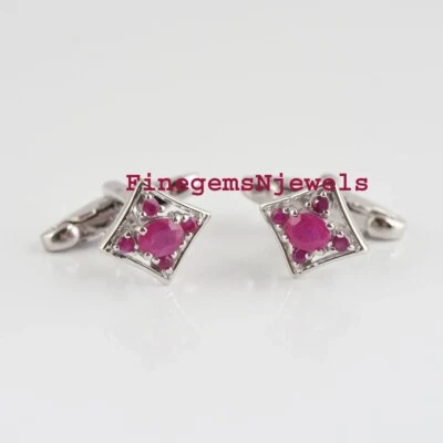 Natural Ruby Gemstones with 925 Sterling Silver Cufflinks For Men's #690 - Image 1 of 4