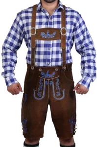 Herren Bayrische Tratchen Lederhose Hose Deutsch Oktoberfest Wildleder Lederhose - Bild 1 von 5