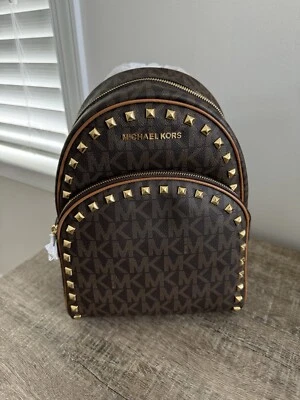 NWT Michael Kors Abby Medium Frame Out Stud Backpack In BRN/ACORN - Image 1 of 4