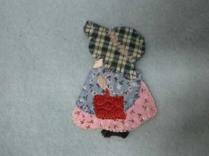 Patchwork Calico Sunbonnet Country Girl With Purse Embroidered Iron On Patch - Picture 1 of 1
