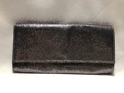 Bolso sin asas vintage de noche bolso brillante plateado Bloomingdales cierre de botones a presión Foto 1 de 4