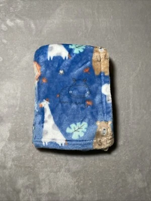 RN# 36753 Blue Baby Blanket Jungle Safari Animals Plush Fleece Lovey 30"x40" - Image 1 of 4