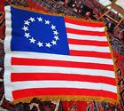 Vintage Betsy Ross American Flag Afghan 13 Stars Hand Knit Crochet Lap Blanket