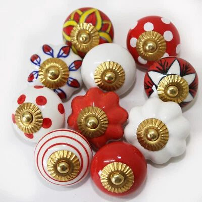 Möbelknöpfe  Set 6- 8- 10 STK   Möbelgriffe,Keramik Knöpfe Möbelknopf  Rot Weiß  - Bild 1 von 4