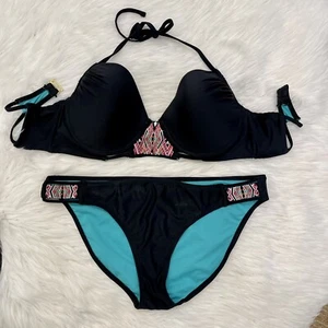 Ninety-Nine Swim Suit Bikini Size XL Black Embroidered Aztec Design NWOT  - Picture 1 of 3