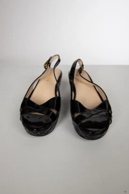 Sandalia de plataforma Prada 37,5 negra brillante tejida punta abierta Foto 1 de 4