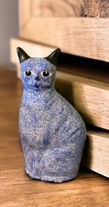 Vintage Enesco Cobalt Cat Sponged Blue Ceramic Figurine 10" Tall - Picture 1 of 10