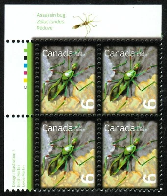 Canada sc#2407 Beneficial Insects: Assasin Bug, UL Imprint Block, Mint-NH - Image 1 of 2
