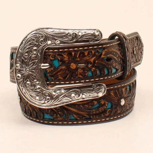 A1304027 Ariat Youth Western Belt with Turquoise Underlay NEW - Picture 1 of 7